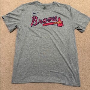 Nike Gray Atlanta ATL Braves Dri-Fit Short Sleeve T-Shirt MLB Large (L)